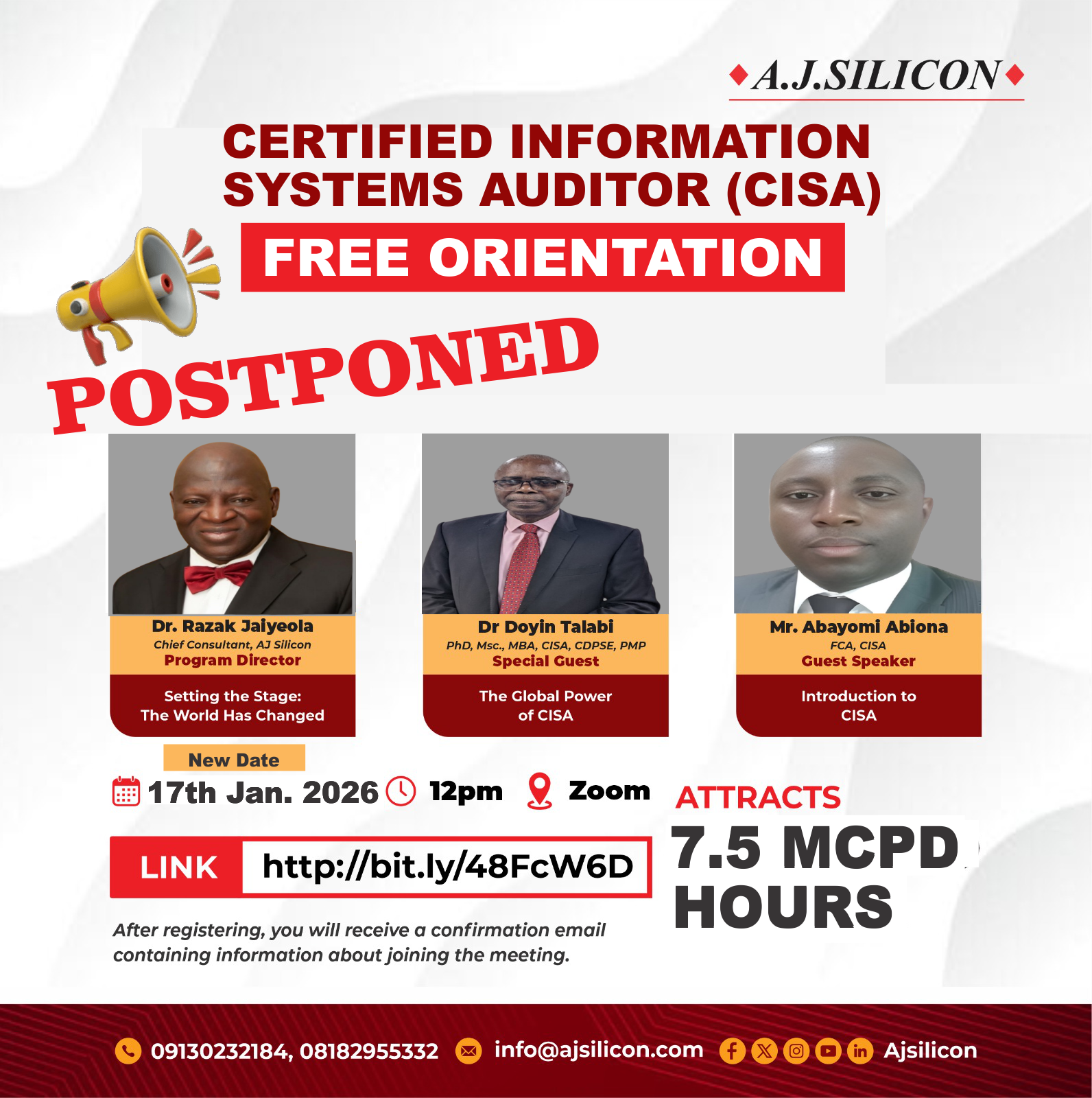 CISA ORIENTATION POSTPONED