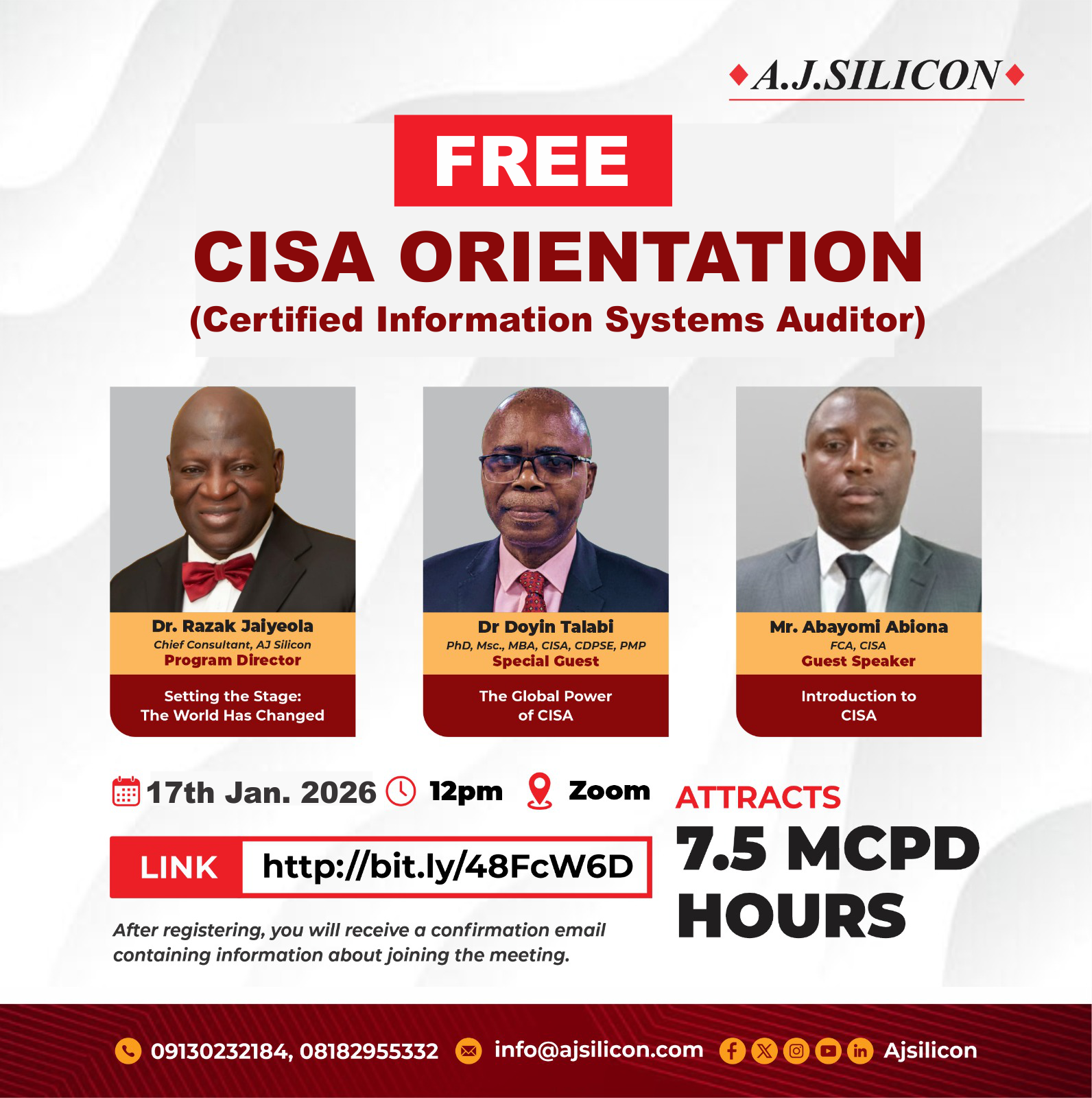 Building Globally Relevant Careers. The AJSILICON CISA Orientation Holds Sat 17 Jan. 2026 @12 Noon